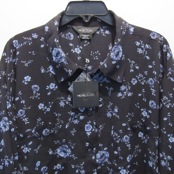Michel Studio Collection Floral Blouse Sz 20 Long Sleeve Sheer Black Blue NWT - Picture 1 of 8
